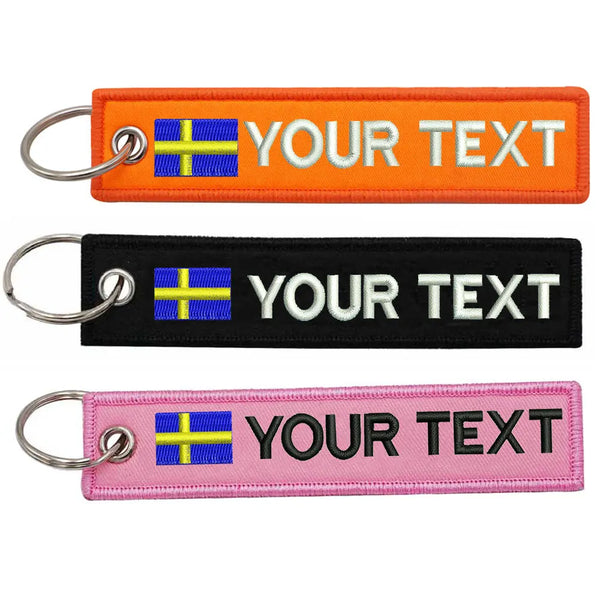 Personalized Keychain 'Sweden Flag' Embroidered Velcro Patch