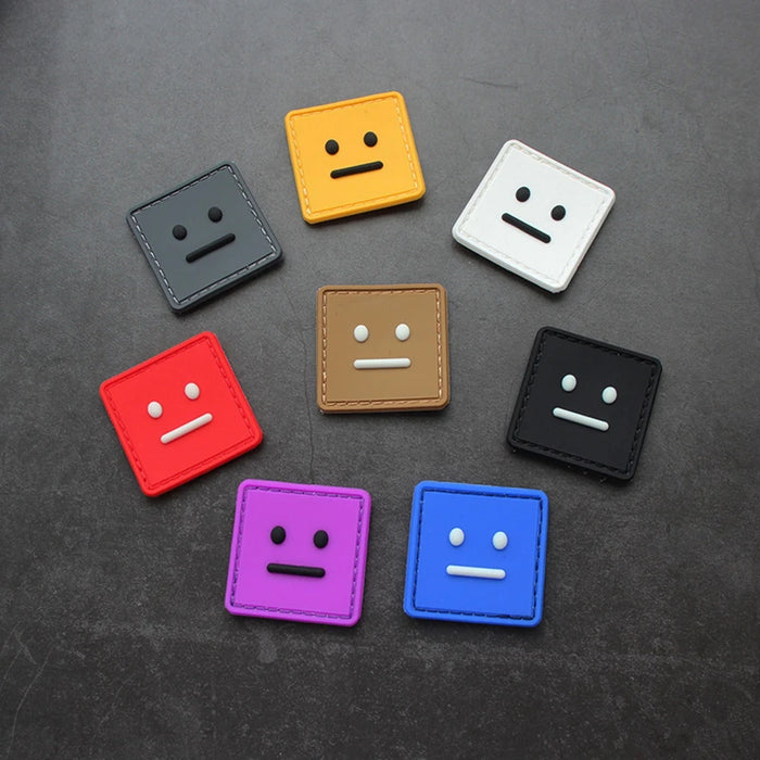 Cute Smiley 'Square Face' PVC Rubber Velcro Patch