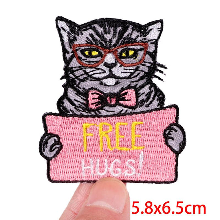 Cute Cat 'Free Hugs!' Embroidered Patch