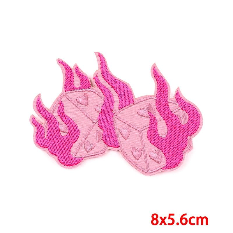 Cute 'Flaming Heart Dice' Embroidered Patch