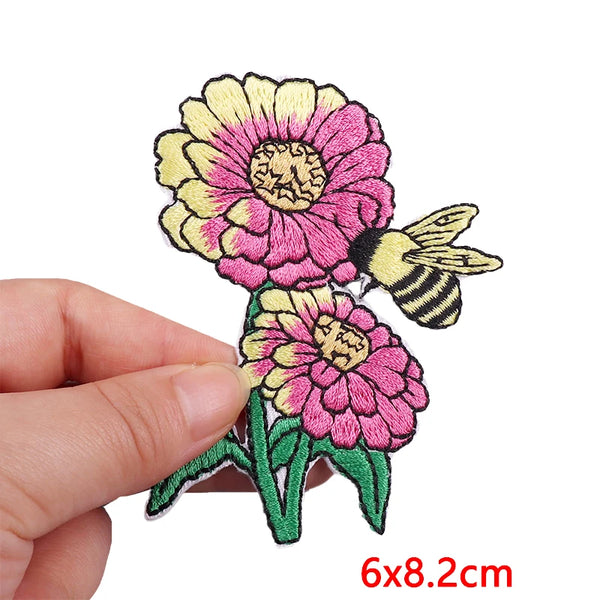 Cute 'Flowers and Bee' Embroidered Patch