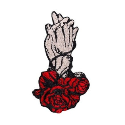 Red Roses 'Holding Hands' Embroidered Patch