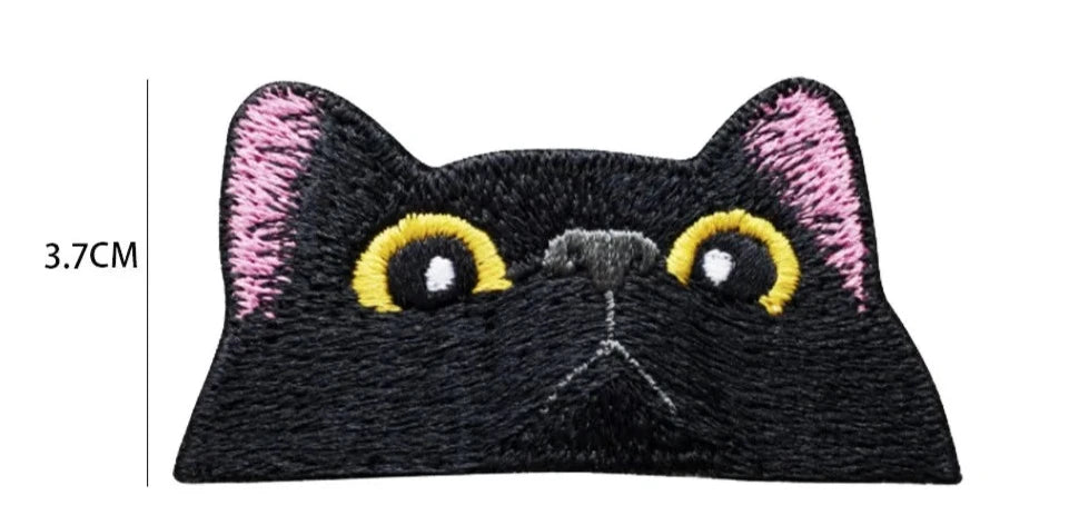 Black Cat 'Looking' Embroidered Velcro Patch