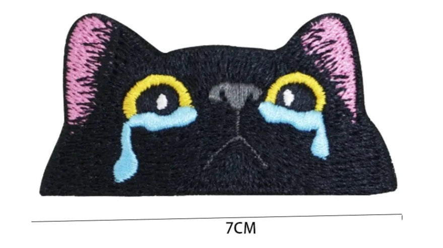 Black Cat 'Crying' Embroidered Velcro Patch