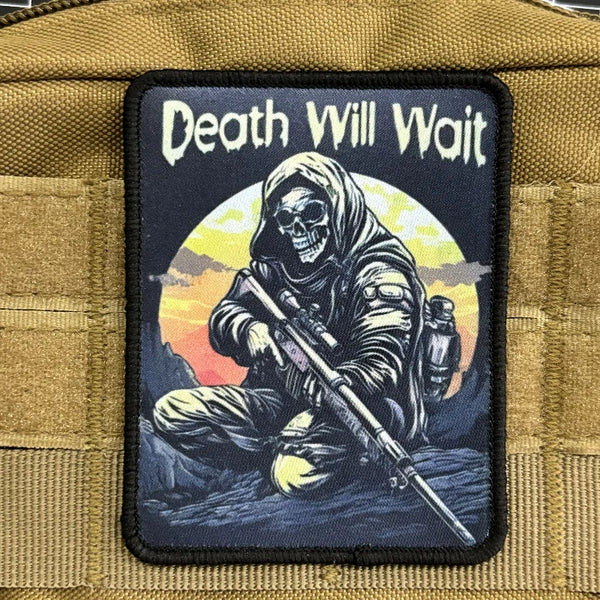 Skull Soldier 'Death Will Wait' Embroidered Velcro Patch