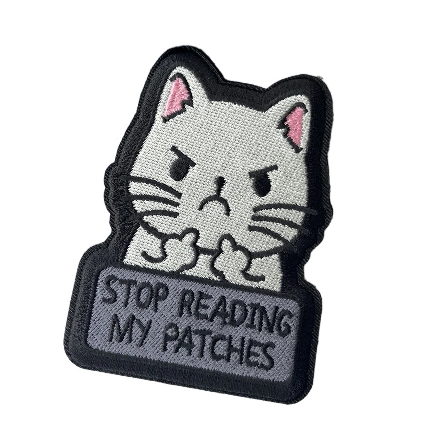 Cat 'Stop Reading My Patches' Embroidered Velcro Patch