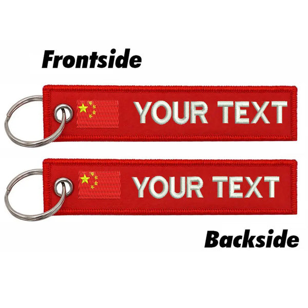 Personalized Keychain 'China Flag' Embroidered Velcro Patch