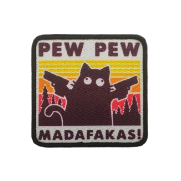 Black Cat 'Pew Pew Madafakas!' Embroidered Velcro Patch