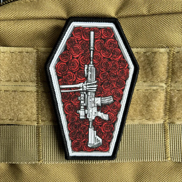 Skeleton Hand 'Roses and Gun' Embroidered Velcro Patch