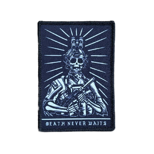 Skull Soldier 'Death Never Waits' Embroidered Velcro Patch