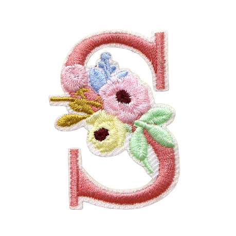 Cute 'Pink Letter S | Flowers' Embroidered Patch