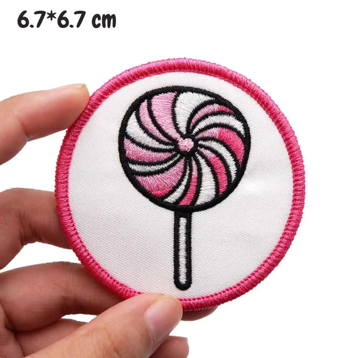 Cute 'White and Pink Lollipop | Round' Embroidered Patch