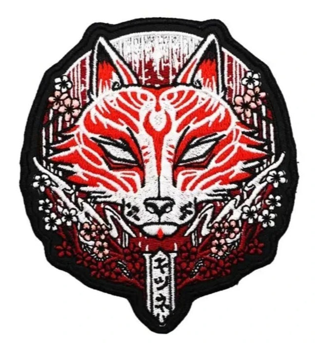Japanese Fox 'Head' Embroidered Velcro Patch
