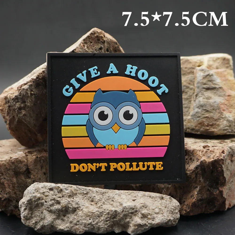 Owl ‘Give A Hoot Don’t Pollute’ PVC Rubber Patch – Little Patch Co