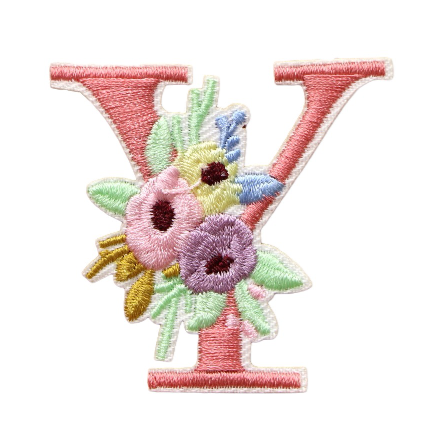 Cute 'Pink Letter Y | Flowers' Embroidered Patch