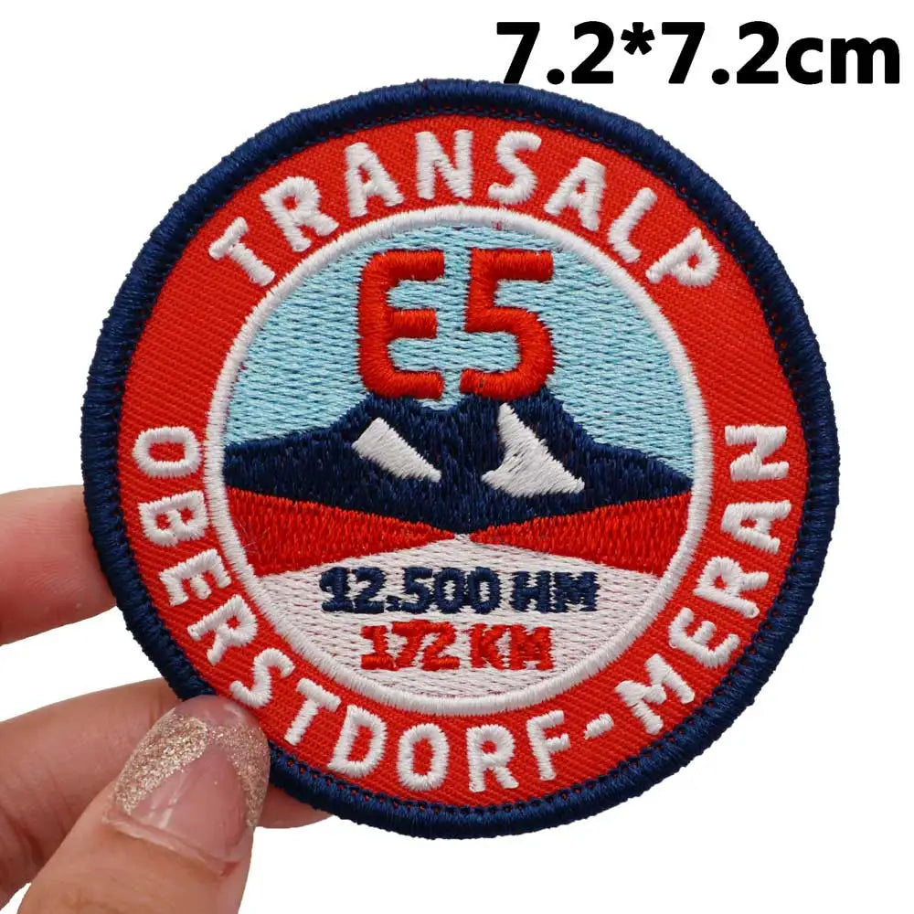 Outdoor Adventure 'Transalp E5 | Round' Embroidered Patch