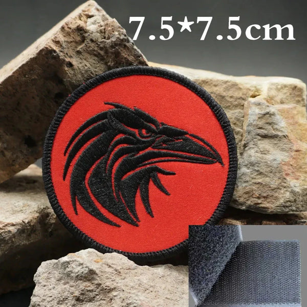 Crow 'Head | Round' Embroidered Velcro Patch