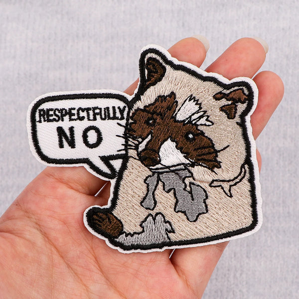 Cute Raccoon 'Respectfully No' Embroidered Patch