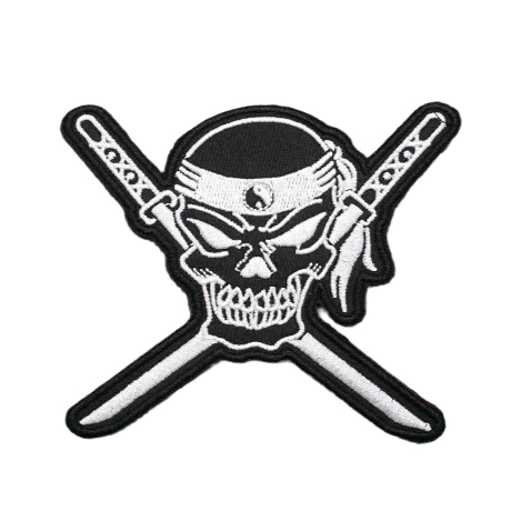 Samurai Skull 'Crossed Swords' Embroidered Velcro Patch