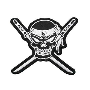 Samurai Skull 'Crossed Swords' Embroidered Velcro Patch