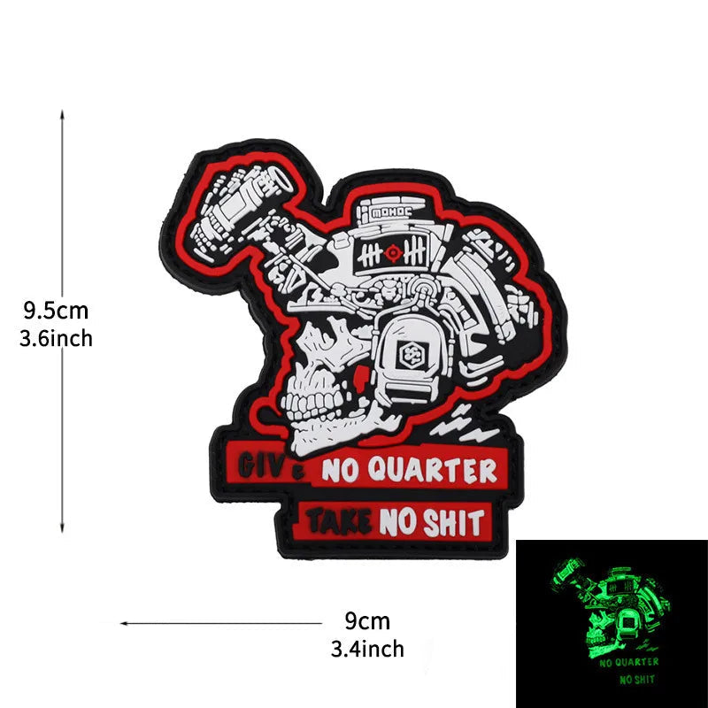 Tactical Skull 'Give No Quarter Take No Sh.. | Luminous' PVC Rubber Velcro Patch