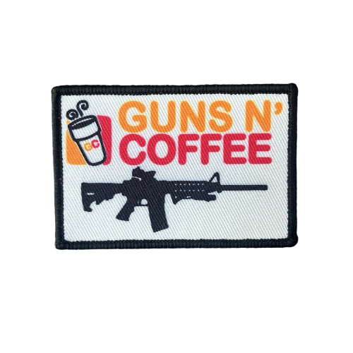 Military Tactical 'Guns n' Coffee | Square' Embroidered Velcro Patch