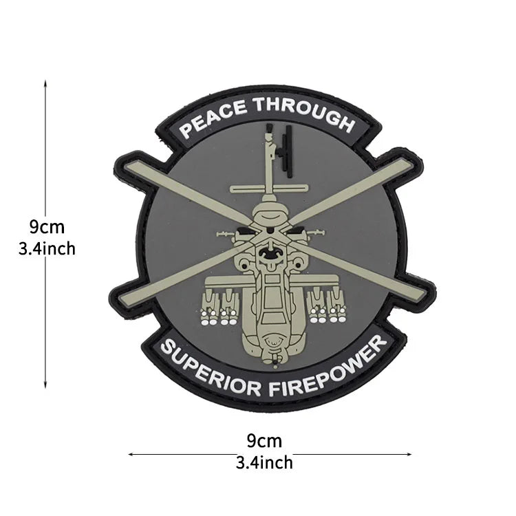Boeing AH-64 Apache 'Peace Through Superior Firepower' PVC Rubber Velcro Patch