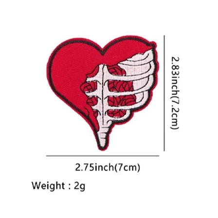 Skeleton 'Rib Cage Red Heart' Embroidered Patch