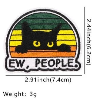 Sneaky Black Cat ‘Ew People' Embroidered Patch