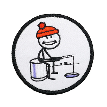Stick Man 'Ice Fishing | Round' Embroidered Velcro Patch