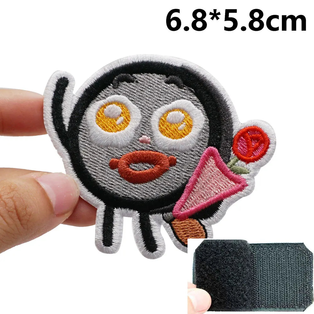 Cute Cake Man 'Holding Flower' Embroidered Velcro Patch