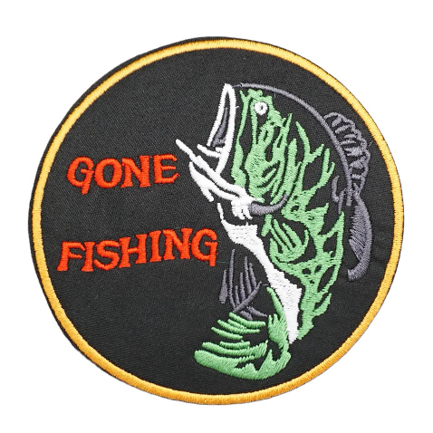 Bass Fish 'Gone Fishing  Round' Embroidered Velcro Patch — Little