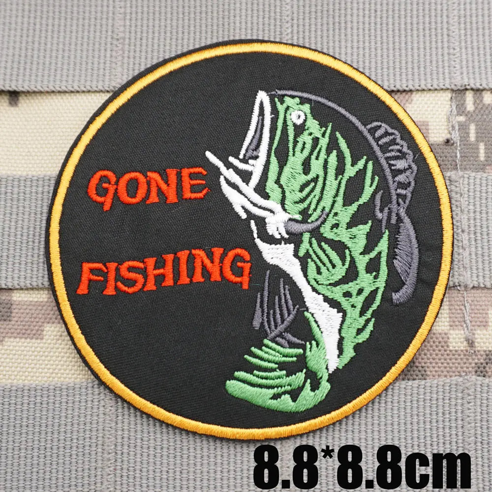 Bass Fish 'Gone Fishing | Round' Embroidered Velcro Patch – Little Patch Co