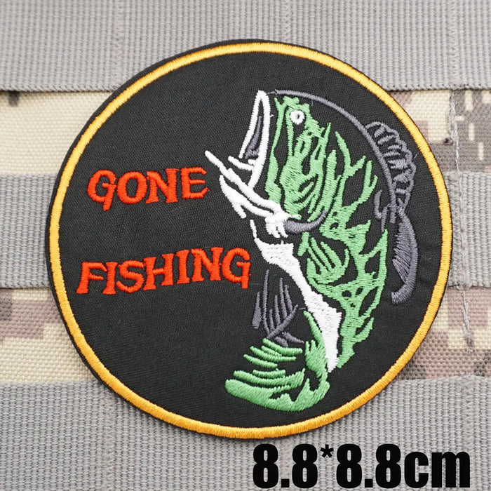 Bass Fish 'Gone Fishing | Round' Embroidered Velcro Patch