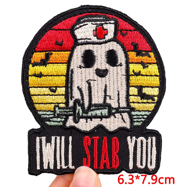 Boo Ghost Nurse 'I Will Stab You' Embroidered Patch