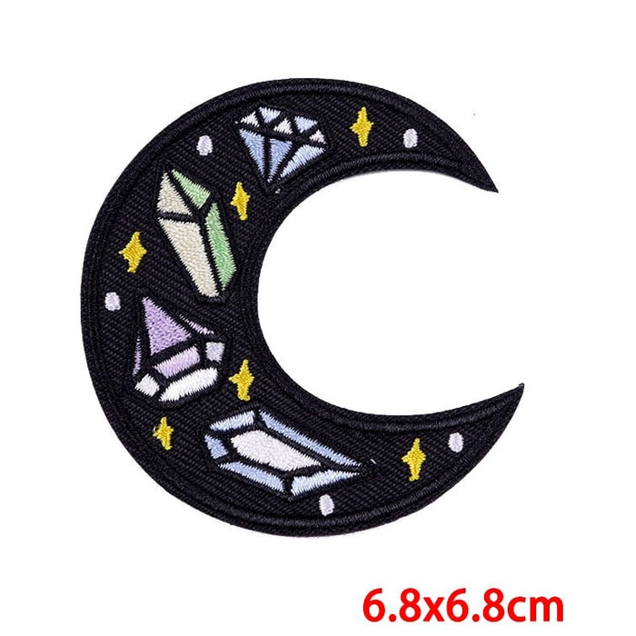 Crescent Moon 'Crystals and Stars' Embroidered Patch