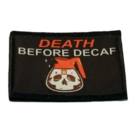 Skull Coffee Pot 'Death Before Decaf' Embroidered Velcro Patch