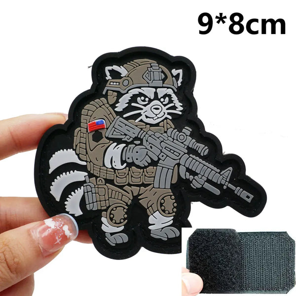 Raccoon 'Tactical Gun' PVC Rubber Velcro Patch