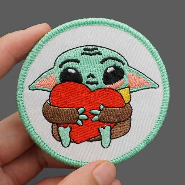 Empire and Rebellion 'Baby Yoda | Hugging Heart | Round' Embroidered Velcro Patch