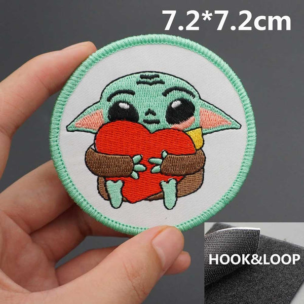 Empire and Rebellion 'Baby Yoda | Hugging Heart | Round' Embroidered Velcro Patch