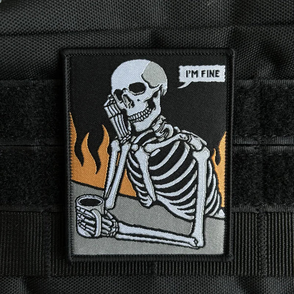 Skeleton 'I'm Fine' Embroidered Velcro Patch