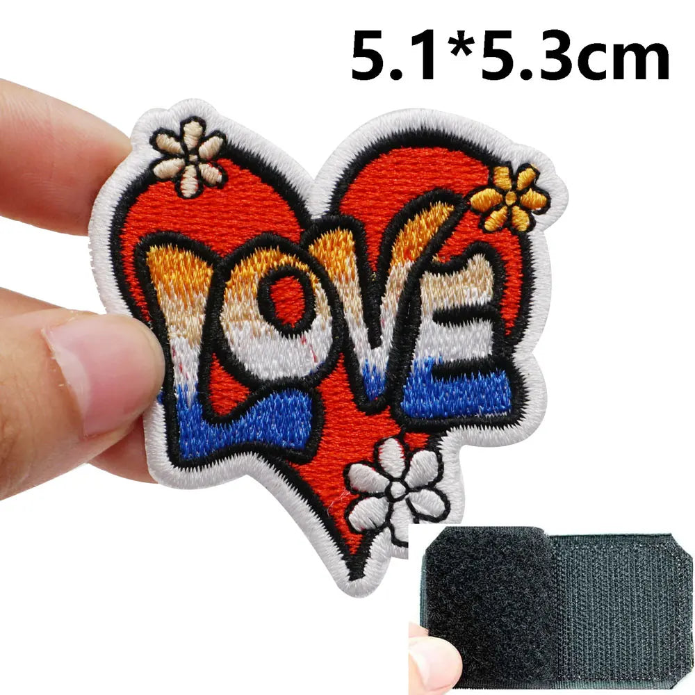 Love Heart 'Flowers' Embroidered Velcro Patch