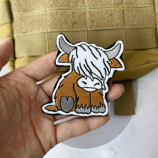 Cute 'Highland Cow' Embroidered Velcro Patch