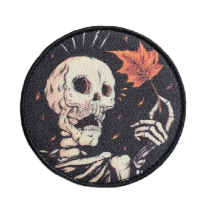 Skeleton 'Holding Maple Leaf' Embroidered Velcro Patch