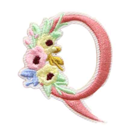 Cute 'Pink Letter Q | Flowers' Embroidered Patch