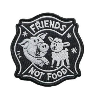 Cute Sheep and Pig 'Friends Not Food' Embroidered Patch