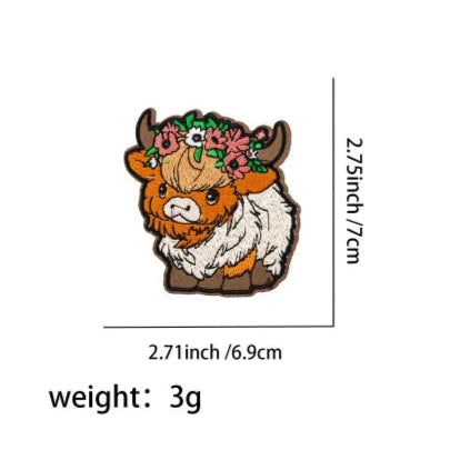 Cute Cow ‘Floral Crown’ Embroidered Patch