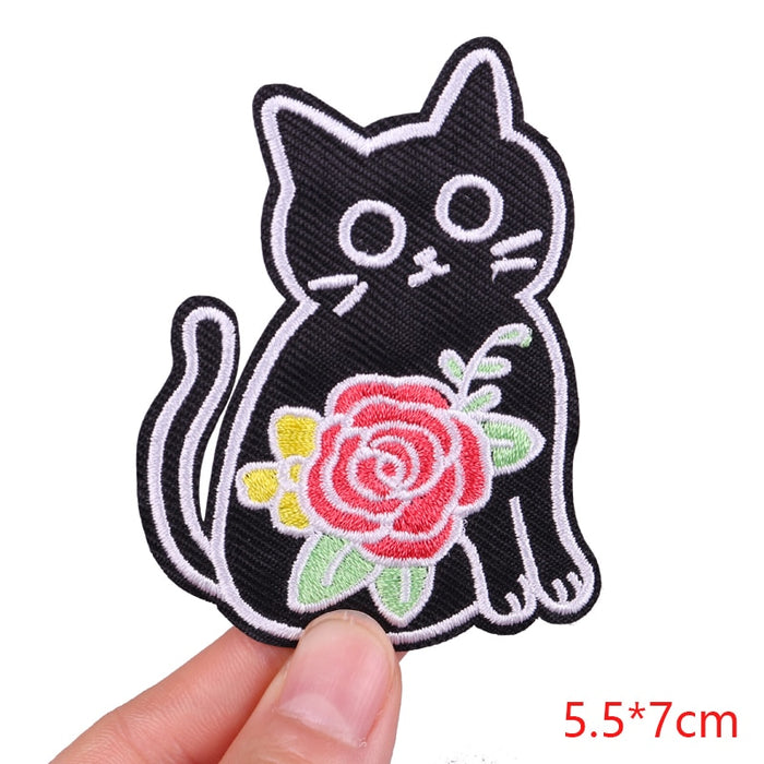 Black Cat 'Flowers' Embroidered Patch