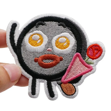 Cute Cake Man 'Holding Flower' Embroidered Velcro Patch