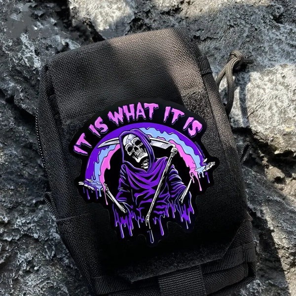 Grim Reaper 'It Is What It Is | Shrug' PVC Rubber Velcro Patch